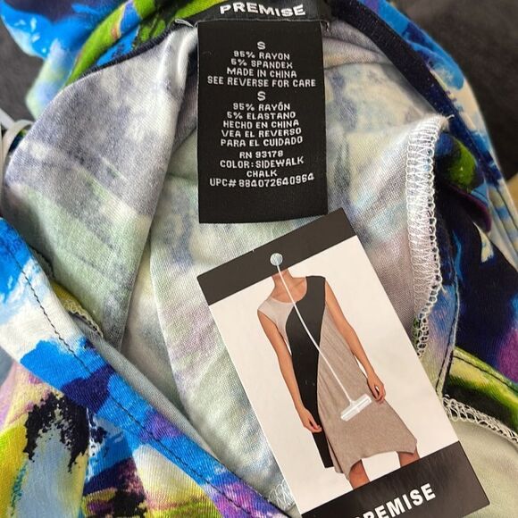 Premise stretch scoop neck cap sleeve sidewalk chalk shark bite hem midi. NWT. S - Picture 6 of 6